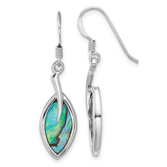 QE18235 Sterling Silver Rhodium-plated Polished Abalone Leaf Dangle Shepherd Hook Earrings