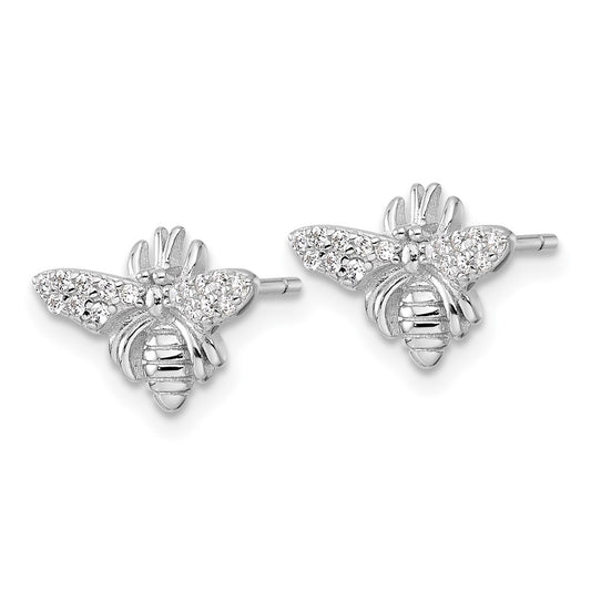 QE18238 Sterling Silver Rhodium-plated Polished CZ Bee Post Earrings