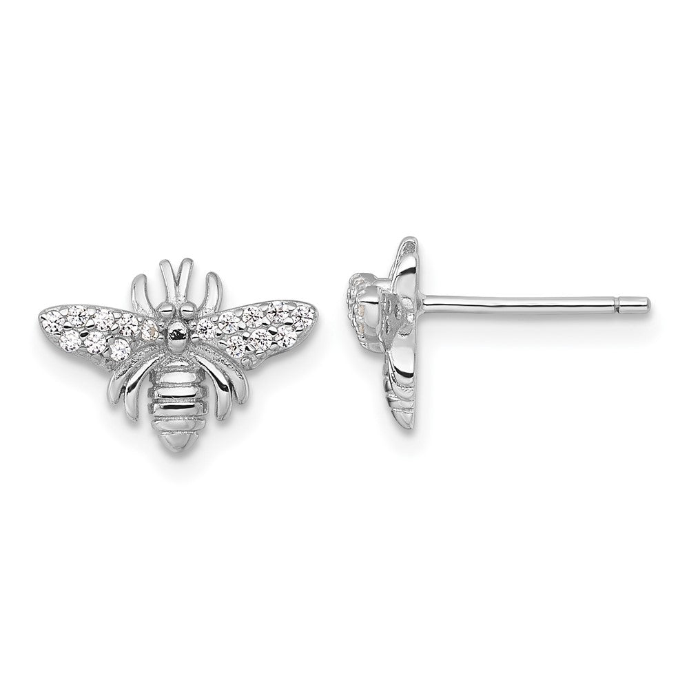 QE18238 Sterling Silver Rhodium-plated Polished CZ Bee Post Earrings