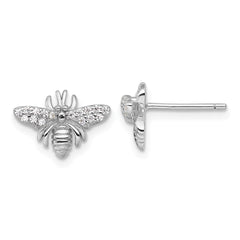 QE18238 Sterling Silver Rhodium-plated Polished CZ Bee Post Earrings