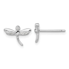 QE18240 Sterling Silver Rhodium-plated Polished CZ Dragonfly Post Earrings
