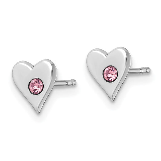 QE18247 Sterling Silver Madi K Rhodium-plated Pink Crystal Heart Childrens Post Earrings