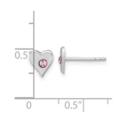 QE18247 Sterling Silver Madi K Rhodium-plated Pink Crystal Heart Childrens Post Earrings