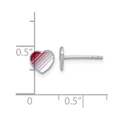 QE18249 Sterling Silver Madi K Rhodium-plated Enameled Striped Heart Childrens Post Earrings