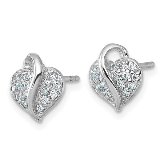 QE18251 Sterling Silver Rhodium-plated Polished Pave CZ Heart Childrens Post Earrings