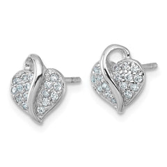 QE18251 Sterling Silver Rhodium-plated Polished Pave CZ Heart Childrens Post Earrings