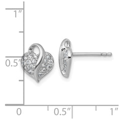 QE18251 Sterling Silver Rhodium-plated Polished Pave CZ Heart Childrens Post Earrings