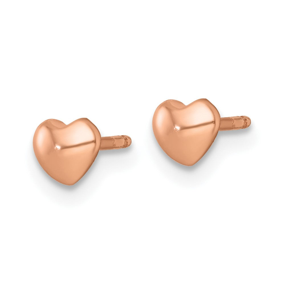 QE18252 Sterling Silver Rose-tone Polished Heart Childrens Post Earrings