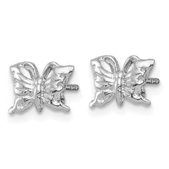 QE18260 Sterling Silver Madi K Rhodium-plated Polished and Textured Butterfly Childrens Post Earrings
