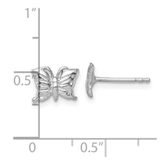 QE18260 Sterling Silver Madi K Rhodium-plated Polished and Textured Butterfly Childrens Post Earrings