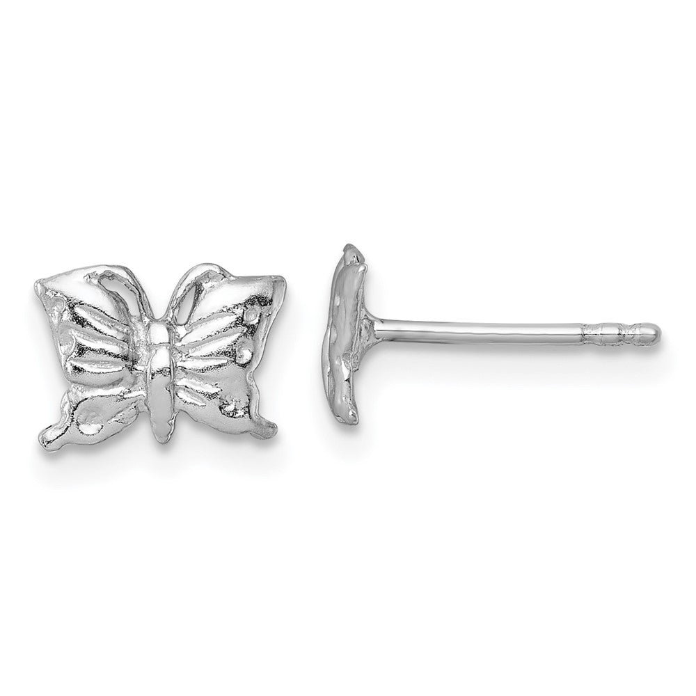 QE18260 Sterling Silver Madi K Rhodium-plated Polished and Textured Butterfly Childrens Post Earrings