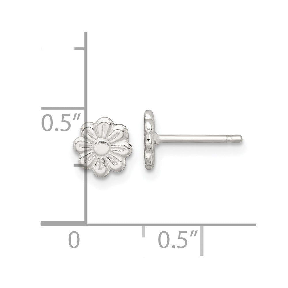 QE18268 Sterling Silver Polished and Grooved Flower Childrens Post Earrings