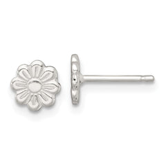 QE18268 Sterling Silver Polished and Grooved Flower Childrens Post Earrings