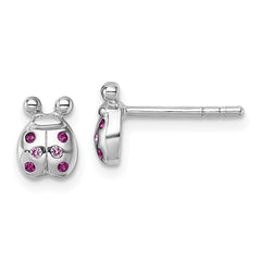 QE18273 Sterling Silver Rhodium-plated Polished Pink And Red CZ Lady Bug Post Earrings