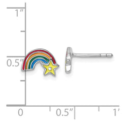 QE18277 Sterling Silver Rhodium-plated Children's Multicolor Enamel Rainbow with Star Post Earrings