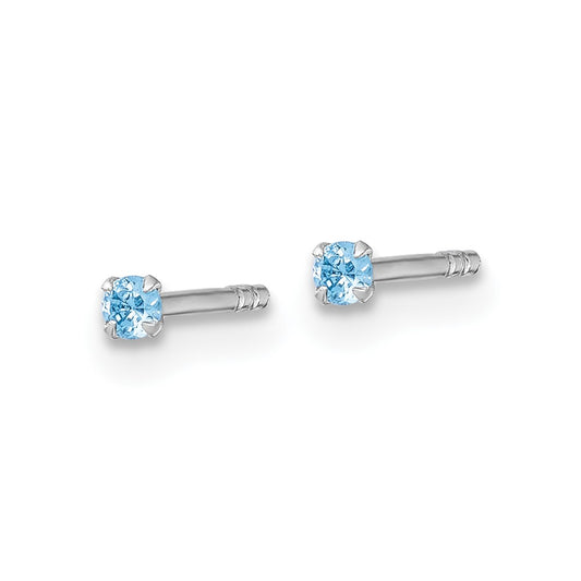 QE18299 Sterling Silver Madi K Rhodium-plated 2.00mm Blue CZ Childrens Stud Post Earrings