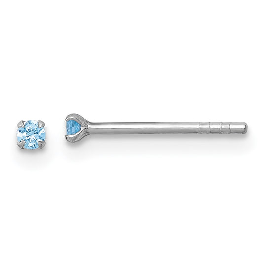 QE18299 Sterling Silver Madi K Rhodium-plated 2.00mm Blue CZ Childrens Stud Post Earrings