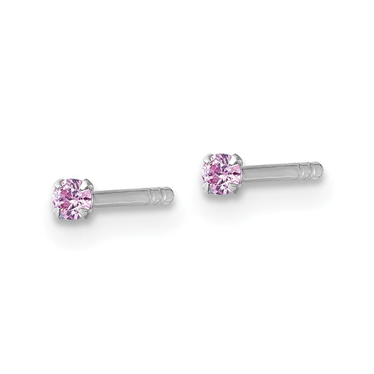 QE18301 Sterling Silver Madi K Rhodium-plated 2.00mm Pink CZ Childrens Stud Post Earrings