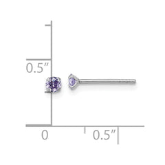 QE18303 Sterling Silver Madi K Rhodium-plated 3.00mm Purple CZ Childrens Stud Post Earrings