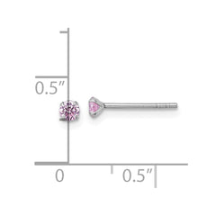 QE18304 Sterling Silver Madi K Rhodium-plated 3.00mm Pink CZ Childrens Stud Post Earrings