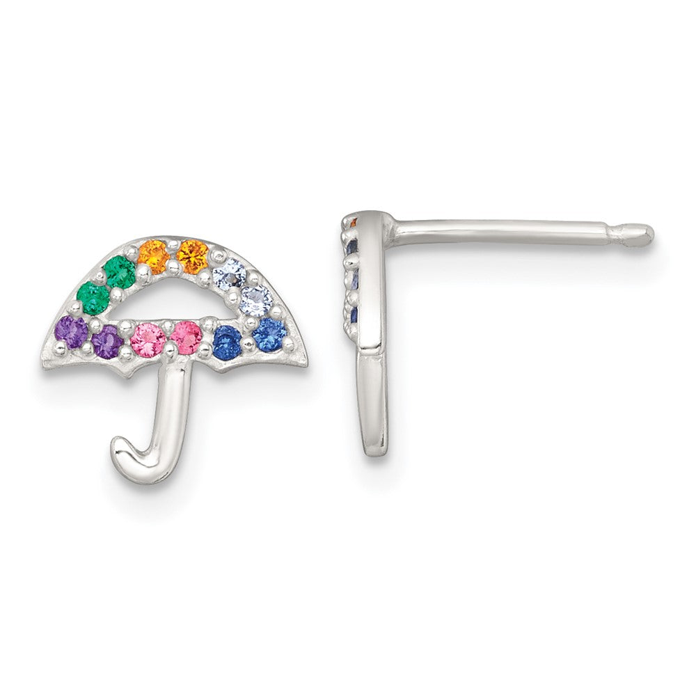 QE18306 Sterling Silver Polished Multi-color Nano Crystals Umbrella Childrens Post Earrings