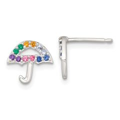 QE18306 Sterling Silver Polished Multi-color Nano Crystals Umbrella Childrens Post Earrings