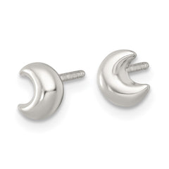 QE18307 Sterling Silver Polished Puffed Moon Childrens Post Earrings
