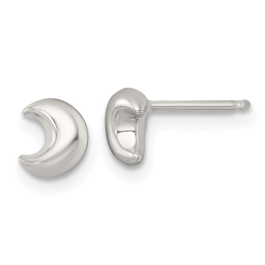 QE18307 Sterling Silver Polished Puffed Moon Childrens Post Earrings
