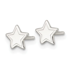 QE18308 Sterling Silver Polished and Grooved Star Childrens Post Earrings