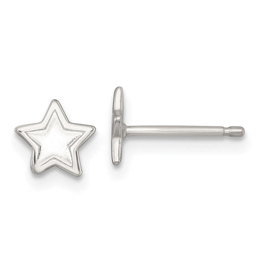 QE18308 Sterling Silver Polished and Grooved Star Childrens Post Earrings