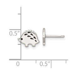 QE18313 Sterling Silver Polished Black Enameled Porcupine Childrens Post Earrings