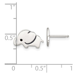 QE18314 Sterling Silver Polished Black Enameled Elephant Childrens Post Earrings