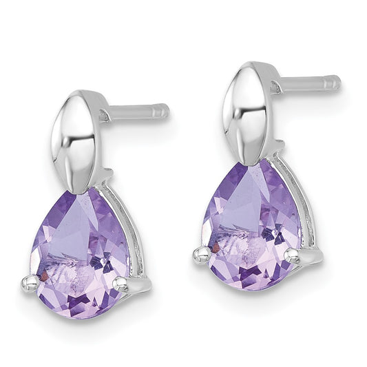 QE18318AM Sterling Silver Rhodium-plated Polished Pear Amethyst Teardrop Post Earrings