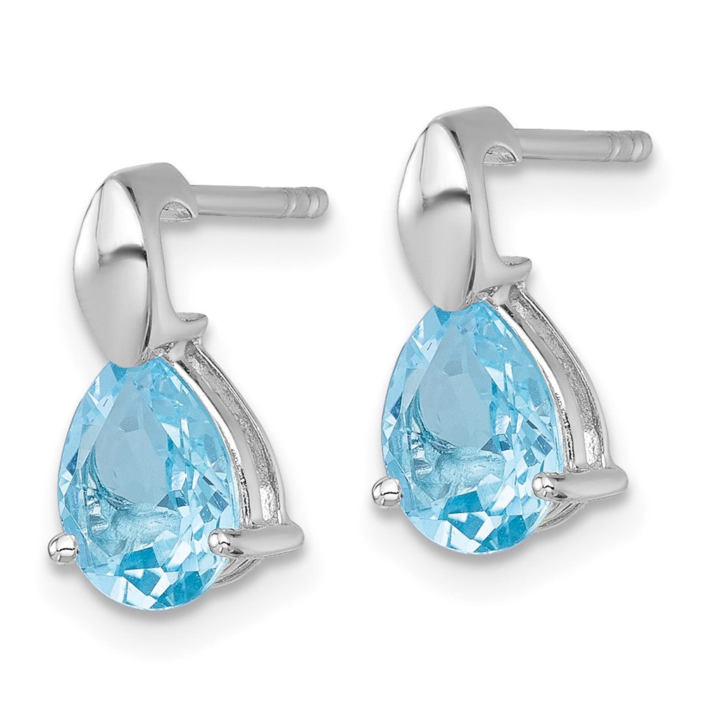QE18318BT Sterling Silver Rhodium-plated Polished Pear Blue Topaz Teardrop Post Earrings