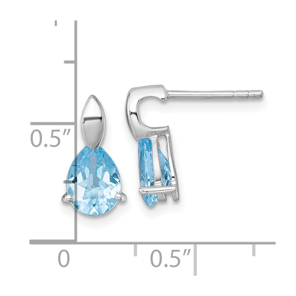 QE18318BT Sterling Silver Rhodium-plated Polished Pear Blue Topaz Teardrop Post Earrings