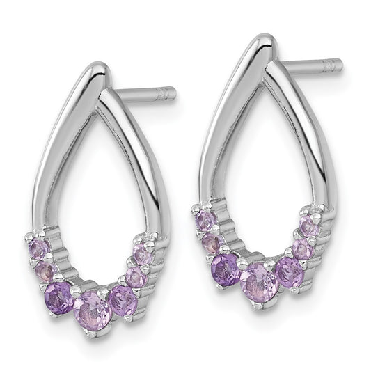 QE18320AM Sterling Silver Rhodium-plated Polished Amethyst Teardrop Post Earrings