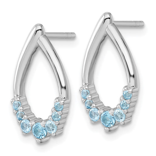 QE18320BT Sterling Silver Rhodium-plated Polished Swiss Blue Topaz Teardrop Post Earrings