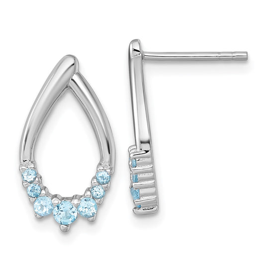QE18320BT Sterling Silver Rhodium-plated Polished Swiss Blue Topaz Teardrop Post Earrings