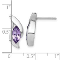 QE18321AM Sterling Silver Rhodium-plated Polished Marquise Amethyst Drop Post Earrings