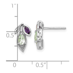 QE18322AG_AM Sterling Silver Rhodium-plated Polished Amethyst and Green Quartz Leaf Post Earrings