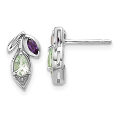 QE18322AG_AM Sterling Silver Rhodium-plated Polished Amethyst and Green Quartz Leaf Post Earrings
