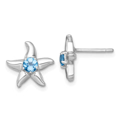 QE18325BT Sterling Silver Rhodium-plated Polished Round Light Swiss Blue Topaz Starfish Post Earrings