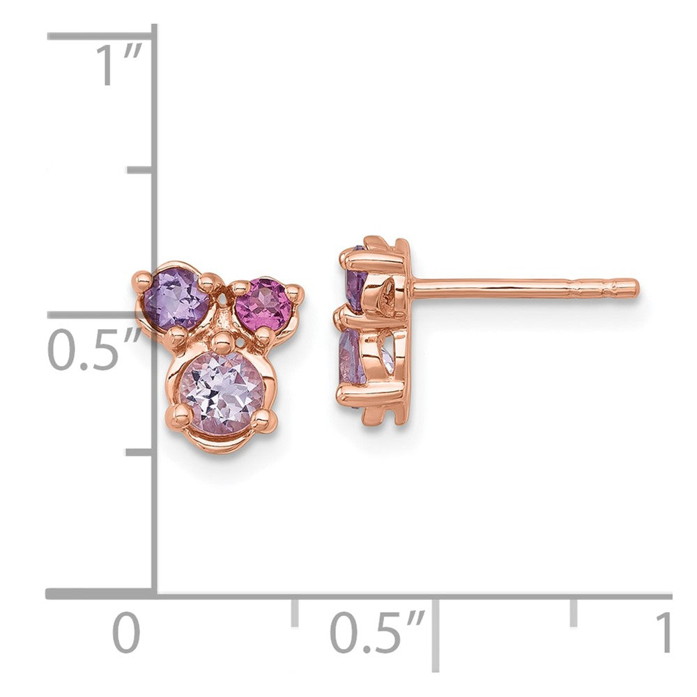 QE18326PQ Sterling Silver Rose Gold-plated Polished Round Amethyst, Pink Quartz and Rhodolite Garnet Post Earrings