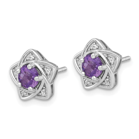 QE18328AM Sterling Silver Rhodium-plated Polished Amethyst and White Topaz Star Post Earrings
