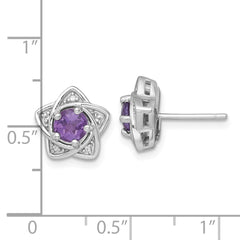 QE18328AM Sterling Silver Rhodium-plated Polished Amethyst and White Topaz Star Post Earrings
