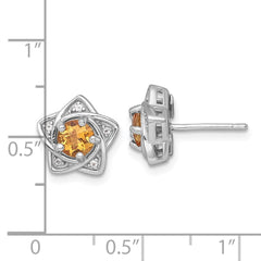 QE18328CI Sterling Silver Rhodium-plated Polished Citrine and White Topaz Star Post Earrings