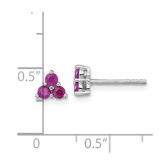 QE18330RU Sterling Silver Rhodium-plated Polished Three Round Ruby Post Earrings