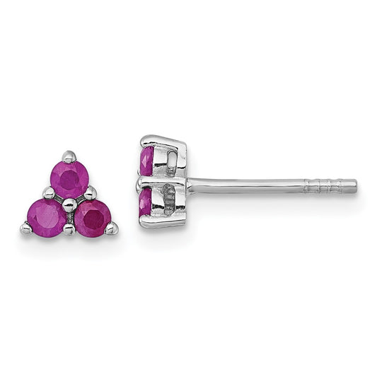 QE18330RU Sterling Silver Rhodium-plated Polished Three Round Ruby Post Earrings