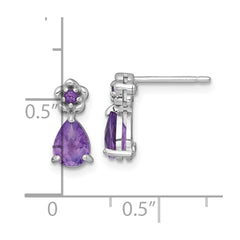QE18331AM Sterling Silver Rhodium-plated Polished Amethyst Teardrop and Flower Post Earrings