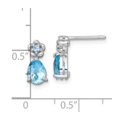 QE18331BT Sterling Silver Rhodium-plated Polished Light Swiss Blue Topaz Teardrop and Flower Post Earrings